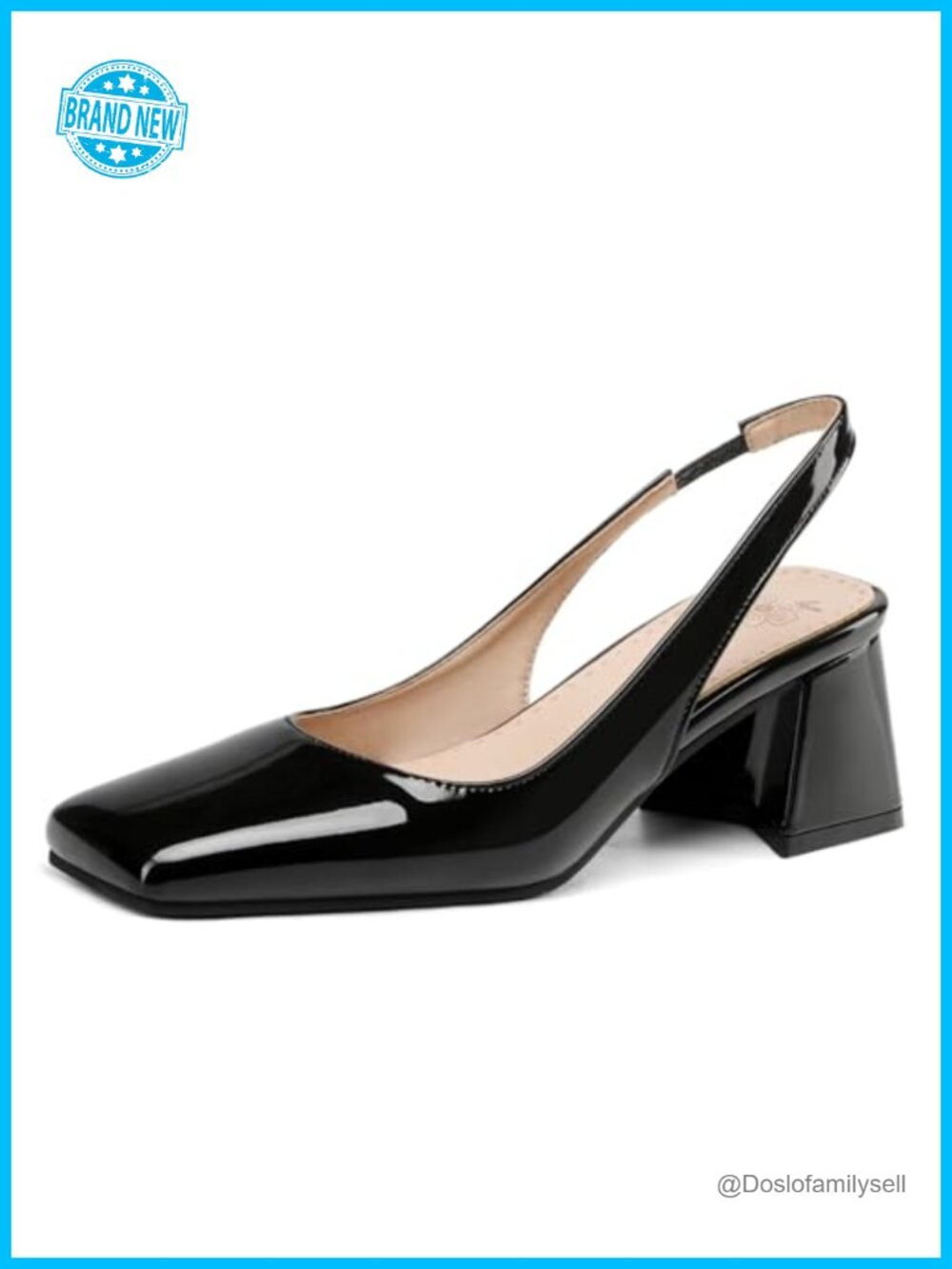 Slingback Heels Chunky Block Heel Square Toe Pumps for Women